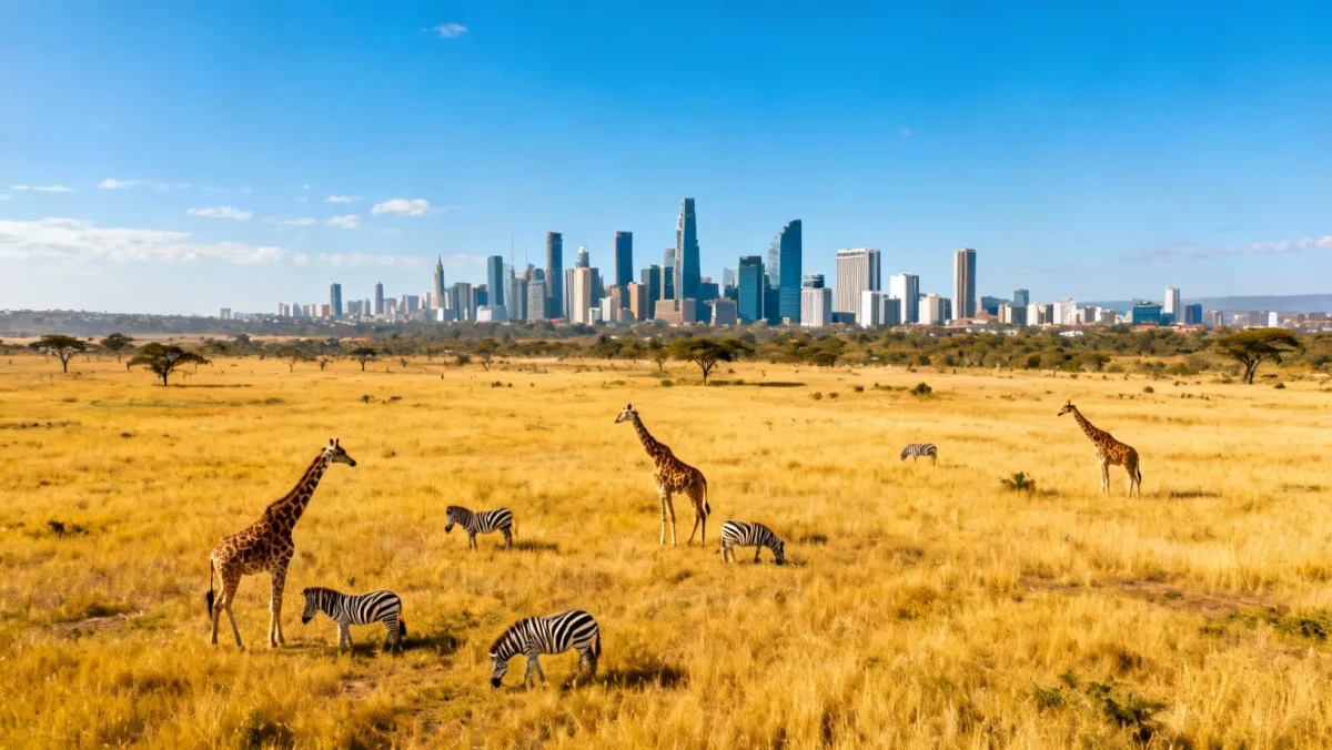 Parc national de Nairobi avec le skyline en arriere-plan